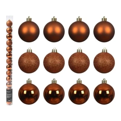 Afbeelding van Decoris Kleine kerstballen 14x kunststof koper/cognac 3 cm kerstversiering