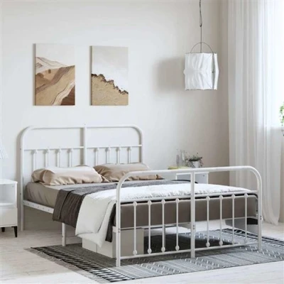 Afbeelding van Bedframe met hoofd en voeteneinde metaal wit 150x200 cm