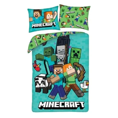 Afbeelding van MINECRAFT STEVE ALEX CREEPER Panda beddengoed omkeerbaar dekbedovertrek 140 x 200 cm + 1 kussensloop 70 90 100% polyester uitstekende kwaliteit meerkleurig