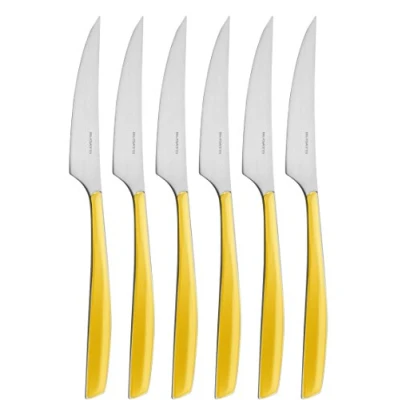Image de Bugatti gl6u 021f06/6 glamour ménagère de 6 pièces couteau dessert san/acier jaune 16 x 26 3 cm