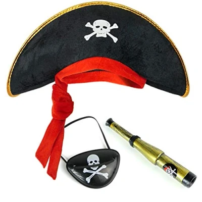 Afbeelding van Piratenset voor kinderen, inclusief piratenhoed + afdekking telescoop, kostuumset Mardi Gras/carnaval