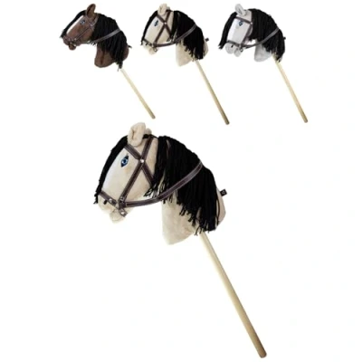Afbeelding van RL24 Hobby Horse Cheval à baiser avec mors de jeu en peluche bâton bois et crinière longue sans poignées ni roulettes Chevaux Marron clair
