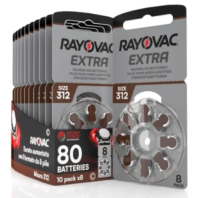 Afbeelding van 80 Rayovac Extra Size 312 PR41 (bruin) Hearing Aid Batteries 10 blisterverpakkingen met 8 batterijen