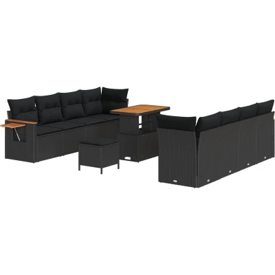 Afbeelding van vidaXL 11 delige tuinsofa set met kussens zwart poly rattan acacia