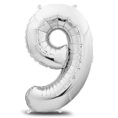 Afbeelding van envami® Verjaardagsballon 9 jaar, zilver, 101 cm, cijferballon, decoratieve verjaardagsset voor jongens en meisjes, Happy Birthday decoratie/ ballon, zweeft dankzij helium