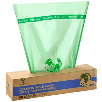 Afbeelding van Biozakken 30 liter 60 stuks biologisch afbreekbare afvalzakken 72x54cm 100% composteerbare vuilniszakken Incl. dispenser gft