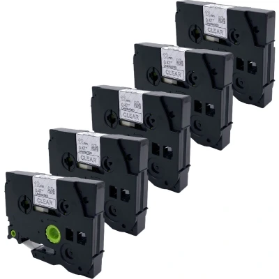 Afbeelding van DULA Brother Compatible label tape Tze 135 5 cassettes P Touch Wit op transparant 12mm x 8m