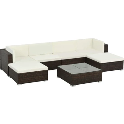 Afbeelding van 7 delige Loungeset met kussens poly rattan bruin