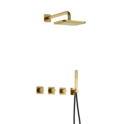 Afbeelding van Hotbath Gal Regendoucheset IBSGL70 Geborsteld Messing PVD Staaf Handdouche 22cm Hoofddouche Wandarm met wandhouder