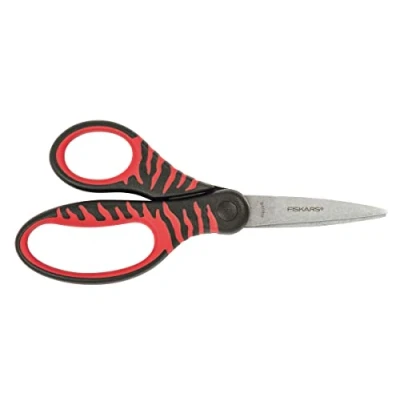 Afbeelding van Fiskars Schaar voor kinderen vanaf 8 jaar, lengte 15 cm, rechts en linkshandigen, roestvrijstalen lemmet/kunststof handgrepen, zwart/rood, 1027423