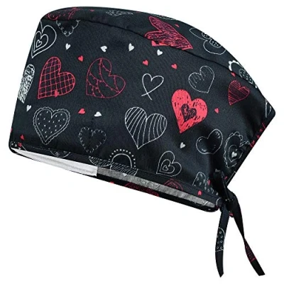 Afbeelding van B well chirurgische muts voor dames, kuit, accessoires verpleegsters, tandartsen, farmaceutica, dierenartsen (rood hart.)
