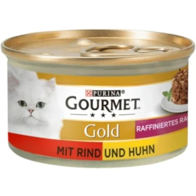 Afbeelding van 24x85g Gold Hartig Torentje Rund en Kip Duo Gourmet Kattenvoer