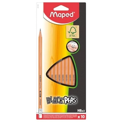 Image de Maped Crayons Graphite Black’Peps à Papier HB Embout Gomme Ergonomique Triangulaire Lot de 10