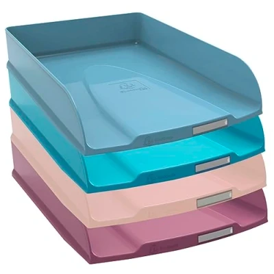 Afbeelding van Exacompta Ref. 111606SETD Set van 4 brievenbakken COMBO STYLI Skandi afmetingen 34,6 x 25,5 24,3 cm voor A4+ formaat verschillende kleuren Pacific Blue, Frosted Nude, Oudroze
