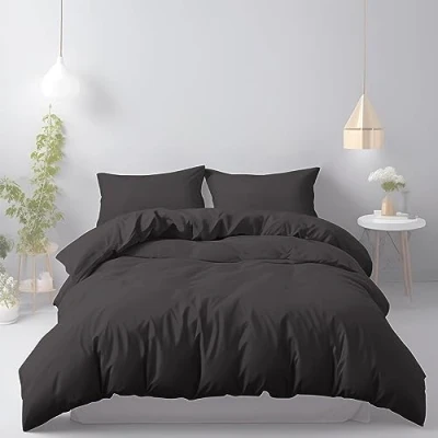 Afbeelding van LivinEase Microvezel dekbedovertrek van 240 x 220 cm 100 g/m² zwart met 2 kussenslopen (65 65 cm) hotelkwaliteit hypoallergeen, onderhoudsvriendelijk en comfortabel