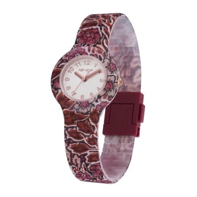 Afbeelding van Hip Hop Winter Blossom Horloge, Dames, Maat: One Size, White burgundy