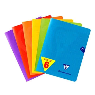 Afbeelding van Clairefontaine Mimesys, 293741AMZC, geniete notitieboekjes, 17 x 22 cm, 96 pagina&#039;s grote ruitjes, wit papier 90 g, polypropyleen omslag (blauw, rood, groen, geel, paars, transparant), 6 stuks
