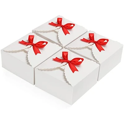 Afbeelding van Belle Vous Wit Geribbeld Hobby Papier Vierkant Geschenkdozen met Rood Lint (50 Pak) 12 x 6 cm Kleine Dozen Voor DIY Huwelijk en Feest Geschenken, Giften &amp; Snoep