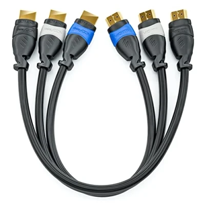 Afbeelding van deleyCON 3 x 0,5 m HDMI kabelset compatibel met 2.0a/b/1.4a UHD 4K HDR 3D 1080p 2160p ARC High Speed Ethernet Blauw Grijs Zwart