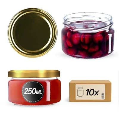 Afbeelding van KADAX 10 kleine jampotten, 250 ml, met deksel, luchtdicht, voor honing en specerijen, goudkleurig