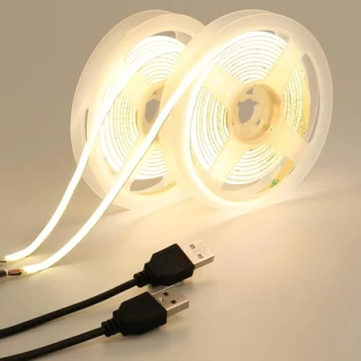 Afbeelding van GOMING 5 V mm breedte COB USB ledstrip natuurlijk wit 4000 K aangedreven 4 m (2 stuks x 2 m) 400 led/m CRI 93+ flexibele IP20 niet waterdichte ledstrips voor doe het zelf decoratieve verlichting