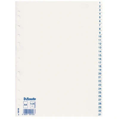 Image de Esselte 100156 intercalaires A4 en plastique avec 31 onglets (11 trous) blanc