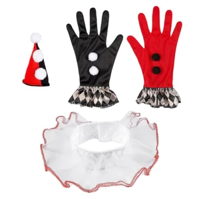 Afbeelding van EVIL HARLEQUIN (mini hoed, ruff, handschoenen)