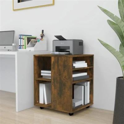 Afbeelding van Kast verrijdbaar 60x53x72 cm bewerkt hout gerookt eikenkleurig