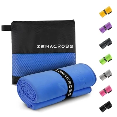 Afbeelding van Zenacross Microvezelhanddoek, 100 x 200 cm, met draagtas, compacte sporthanddoek, sneldrogend en absorberend, maat XXL, blauw