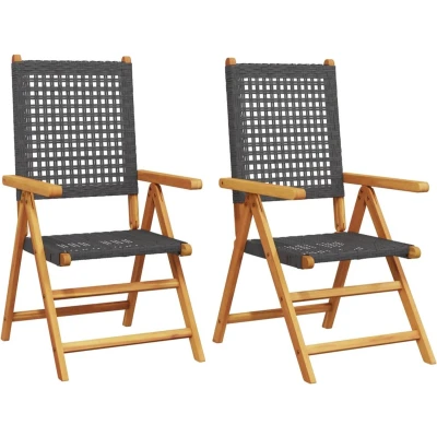 Afbeelding van Tuinstoelen 2 st massief acaciahout en poly rattan zwart