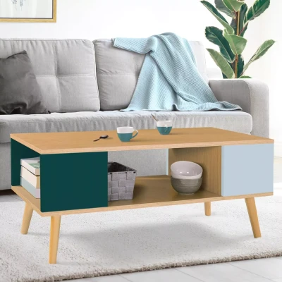 Image de Table basse scandinave ALIZE bois, vert clair et foncé