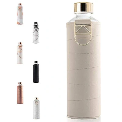 Afbeelding van Equa Glazen Waterfles Beige 750 ml Mismatch met Hoes Imitatieleer BPA vrij