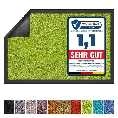 Afbeelding van Floordirekt Schoonloopmat Rhine, wasbare en effectieve vloermat, vuilvangmat met antislip achterkant, deurmat in vele maten kleuren, groen, 60 x 90 cm