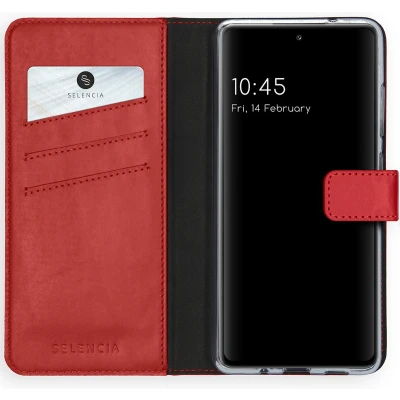 Afbeelding van Selencia Hoesje Geschikt voor Samsung Galaxy S20 FE Met Pasjeshouder Echt Lederen Bookcase Rood