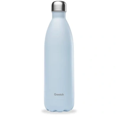 Afbeelding van Qwetch Thermosfles pastelblauw 1 liter Drinkfles voor onderweg van roestvrij staal 24 uur koud en 12 warm Waterdicht, BPA vrij herbruikbaar sport, reizen, kantoor