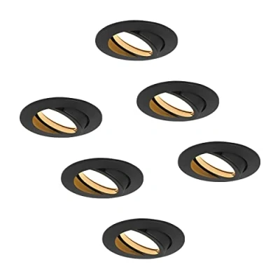Afbeelding van HCFEI Set van 6 dimbare en draaibare led inbouwspots, zwart, 5 W, 230 V, boorgat 68 mm, stralingshoek 120 graden, warm wit, 3000 K