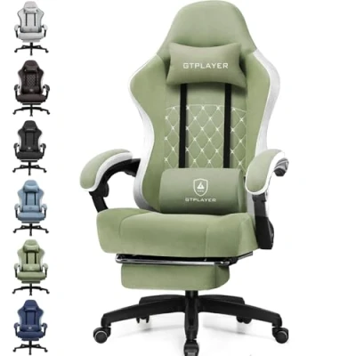 Afbeelding van GTPLAYER Ergonomische gamingstoel met stoffen oppervlak, veerkussen, verbindingsarmleuningen en voetensteun, groen