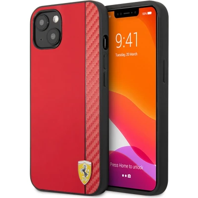 Afbeelding van Ferrari Leren hoesje voor iPhone 13 rood gestreept patroon