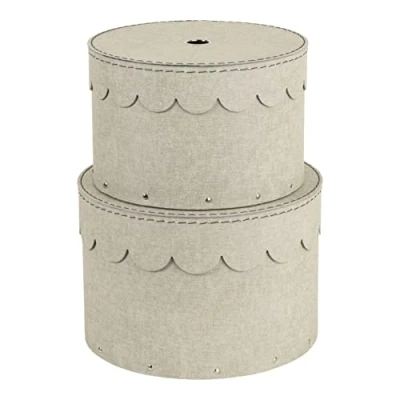 Afbeelding van BIGSO BOX OF SWEDEN WILMA Set van 2 ronde opbergdozen met deksel, opbergdoos deksel voor kleding, speelgoed enz., decoratieve doos vezelplaat en papier