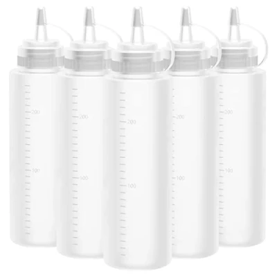Afbeelding van Lestiven Knijpfles van kunststof, 5 stuks, 240 ml, 8 oz voor knijpen met doppen, lekvrij, BPA vrij, ketchup, mosterd, mayo, kruidige sauzen, olijfolie