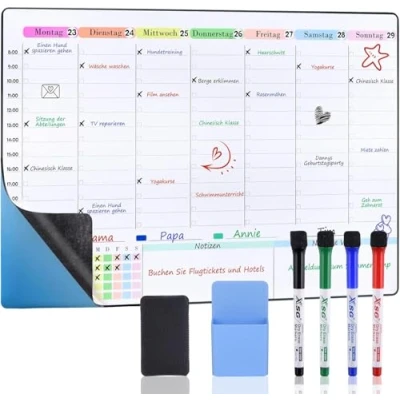 Afbeelding van Magnetisch whiteboard, maandplanner, weekplanner, zelfklevend, magnetische folie, wit, uitwisbaar, familieplanner, memobord, 60 x 40 cm