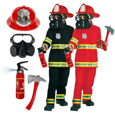 Afbeelding van Morph brandweerman kostuum voor kinderen, rood, kinderkostuum, maat L