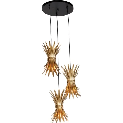 Afbeelding van QAZQA wesley Art Deco Hanglamp 3 lichts Ø 40 cm Zwart Goud Woonkamer Slaapkamer Keuken