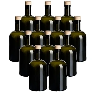 Afbeelding van gouveo Set van 12 glazen flessen 500 ml Klassieke antieke stijl met houten stop Lege 0,5 liter fles om te vullen Voor likeuren, gin, olie, azijn