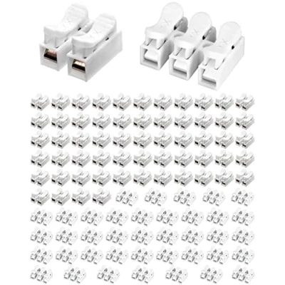 Afbeelding van QWORK® 100 stuks elektrische connectoren, klemmenblok snelkoppeling CH 2 3 voor bediening, voeding, verlichting, huishoudelijke apparaten (60 x CH2 en 40 CH3)
