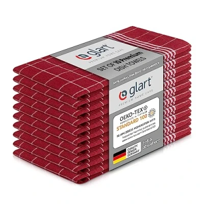 Afbeelding van Glart 48RI2 theedoeken, keukendoeken, 50 x 70 cm, 100% katoen, Oeko Tex Standard 100, rood, voorgewassen, keukendoeken en afwassen