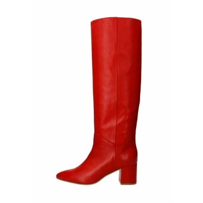 Afbeelding van Manfield Dames Rode hoge leren laarzen met hak Maat 36