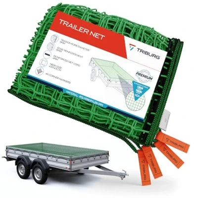 Afbeelding van TRIBURG Aanhangernet 2,5 x 4 m met hoekmarkeringen en versterkte rand, rubberen spanners voor optimale laadveiligheid, elastisch koord