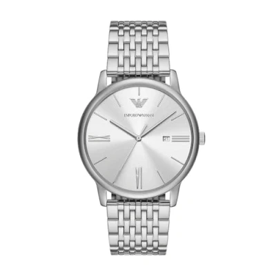 Afbeelding van Emporio Armani Herenhorloge, kwartsuurwerk met drie wijzers en 42 mm behuizing roestvrijstalen armband, Zilver wit, Armband