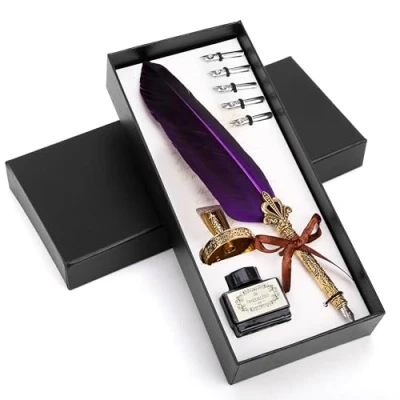Afbeelding van BELLE VOUS Calligraphy Pen Set with Holder Purple feather